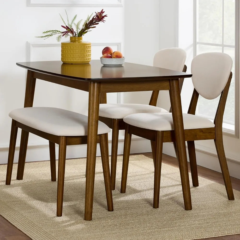 Mid-Century Modern Simple Dining Set with 2 Chairs & Bench Seat