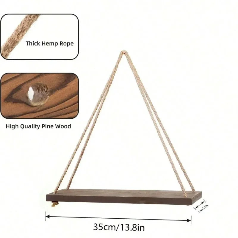 Wooden Hanging Rope Wall Shelves