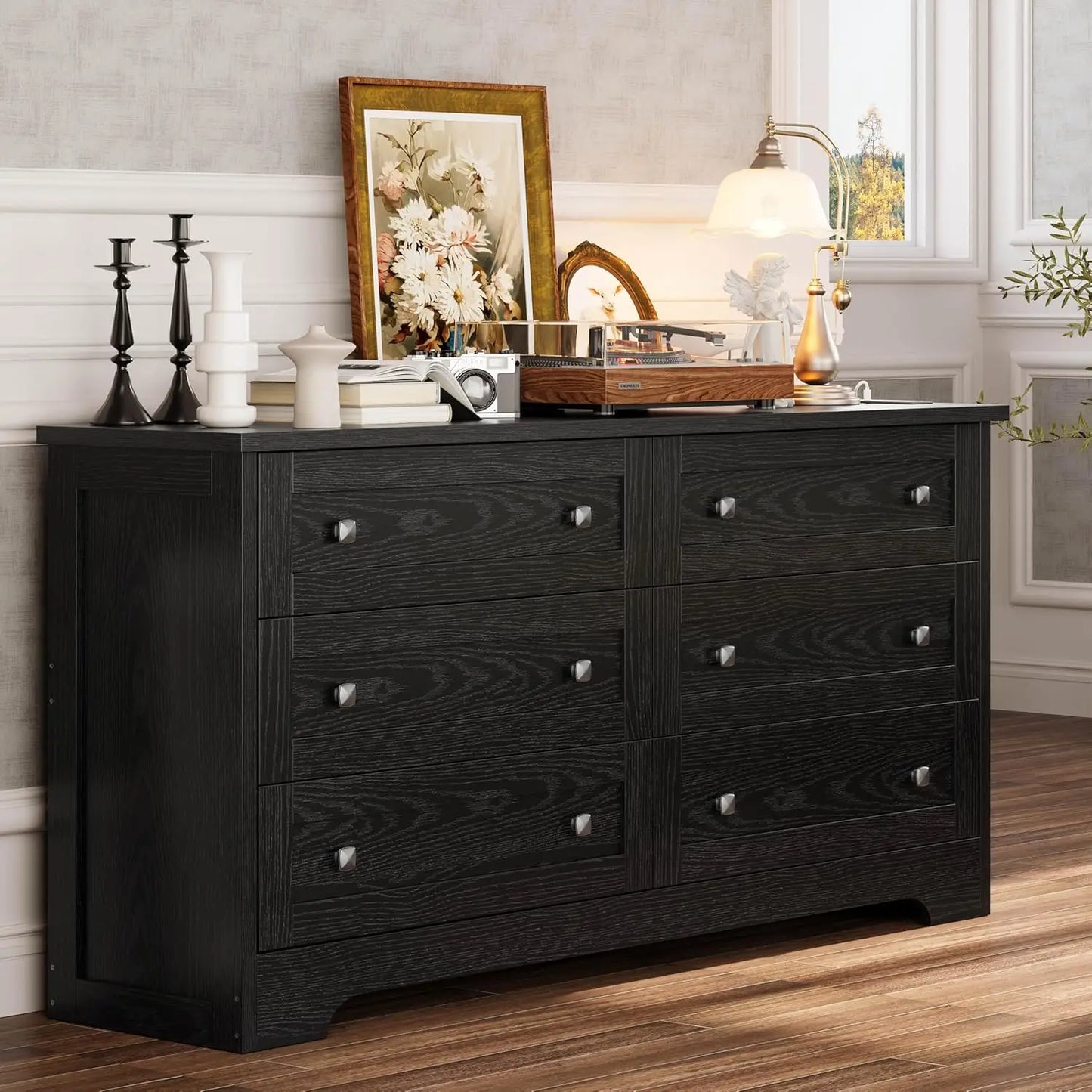 59" Black Classic Bedroom Dresser