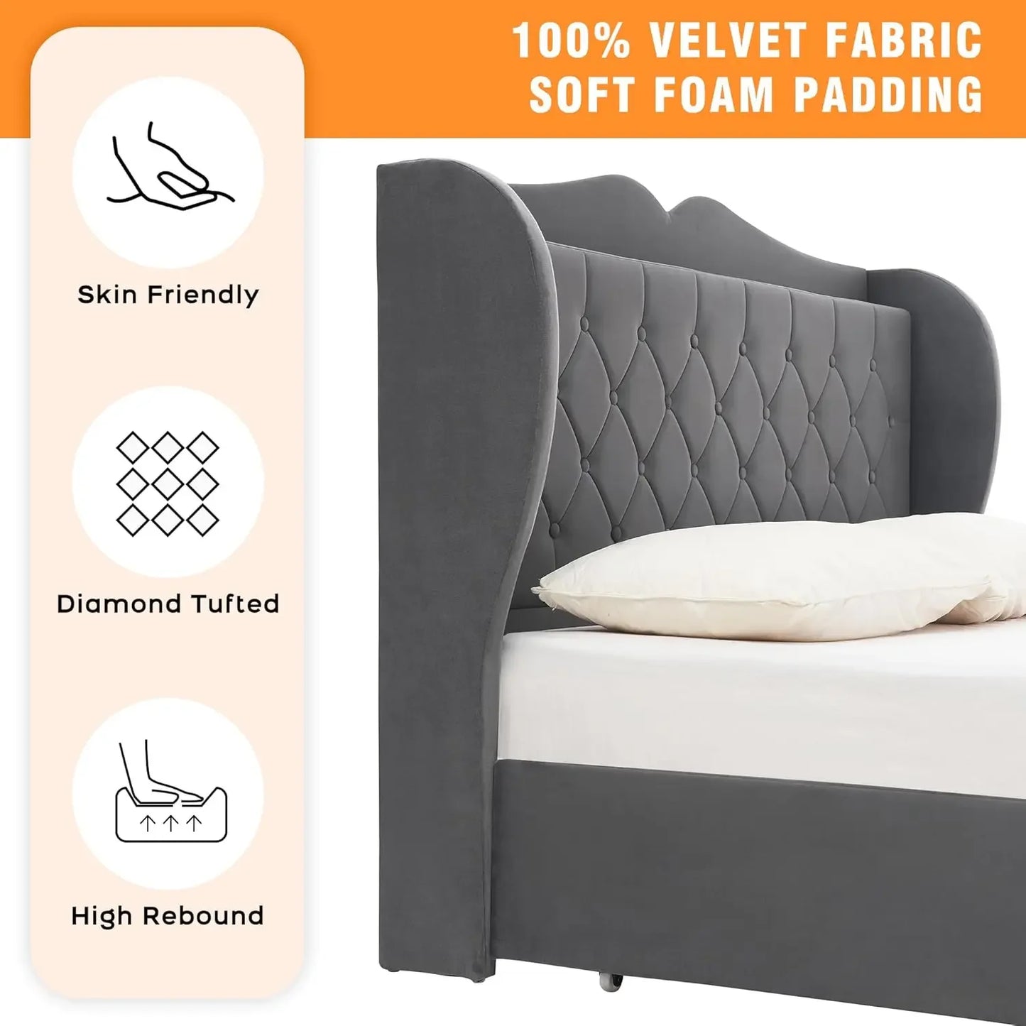 Gray Diamond Tufted Storage Bed