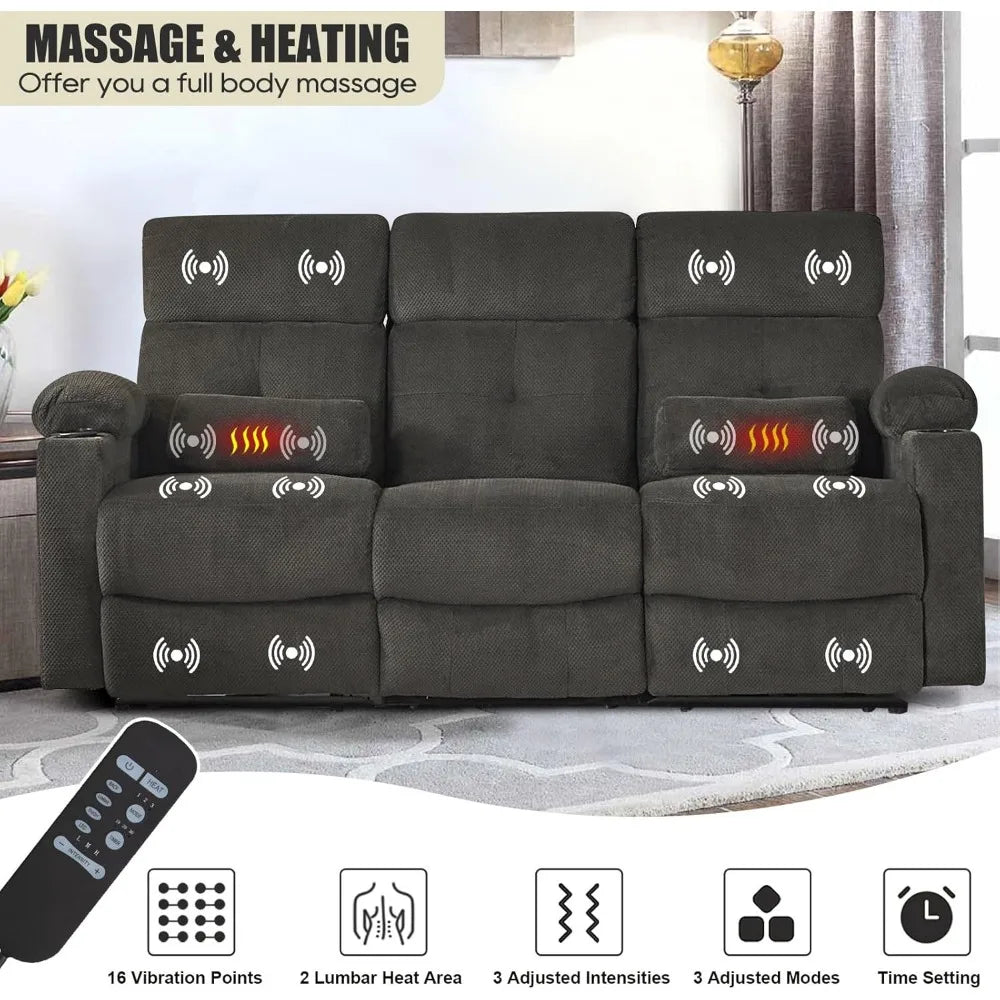 80" Power Reclining Sofa with Heat & Massage