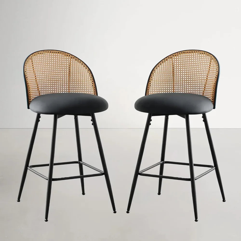 Mid Century Modern Rattan Back Counter Height Bar Stools Set of 3
