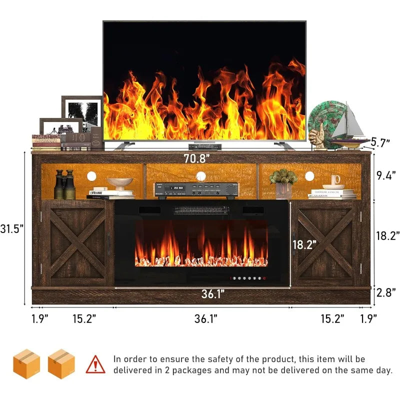 70" Farmhouse Entertainment Center with Fireplace