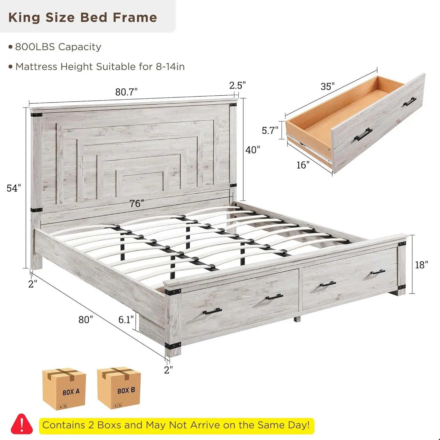 54" Farmhouse Antique White Bed