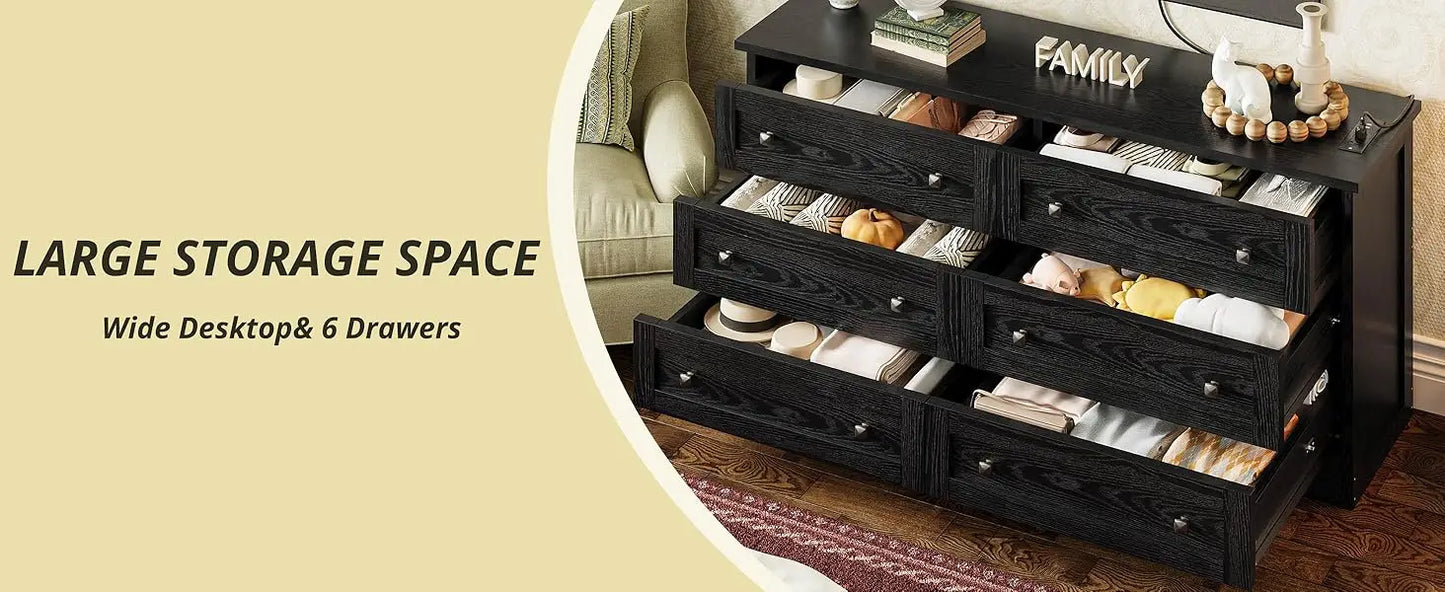 59" Black Classic Bedroom Dresser
