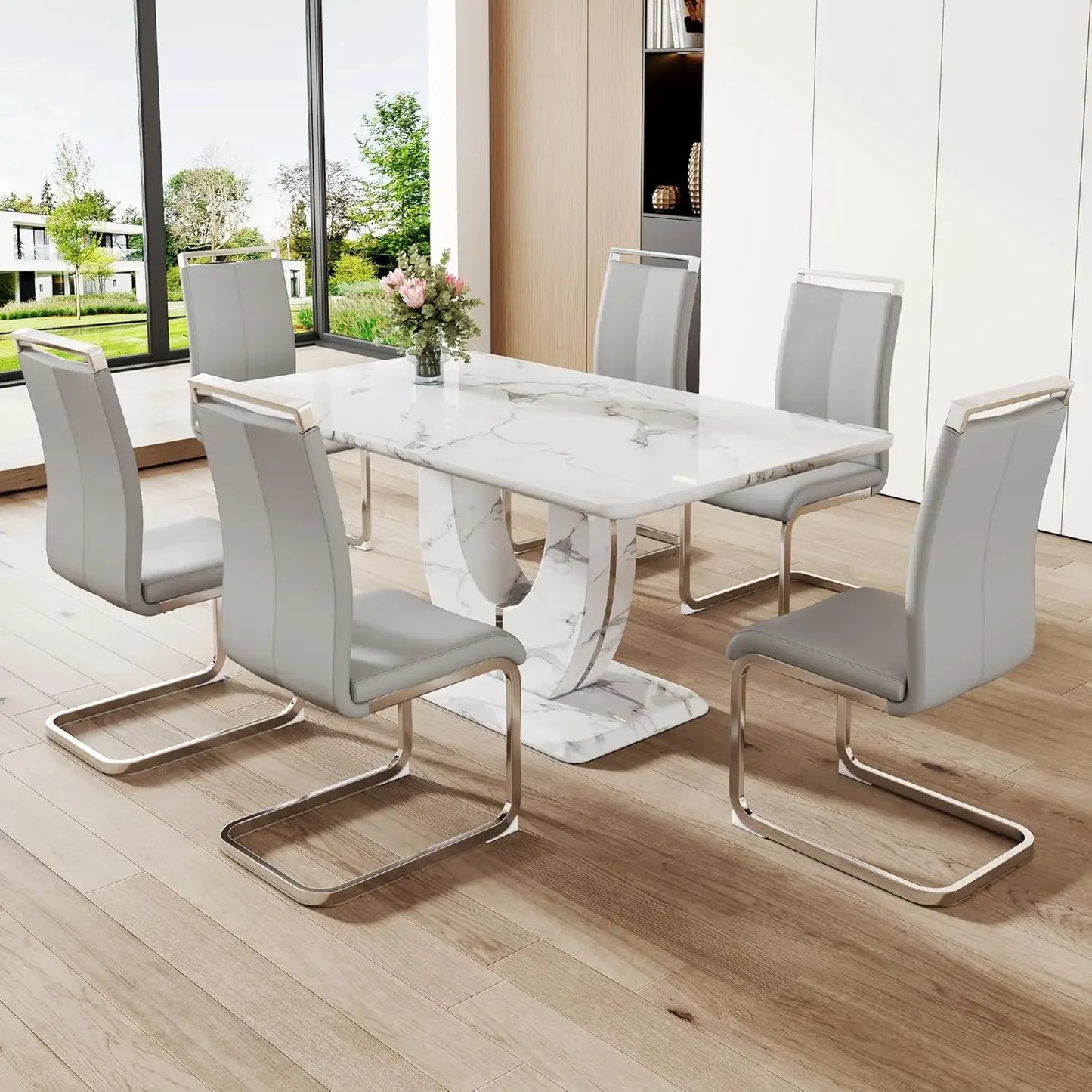 63" Faux Marble Dining Table & Chair Set