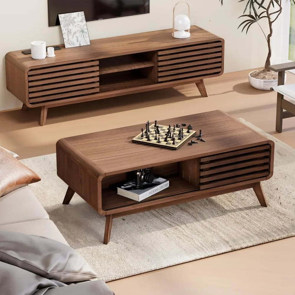 Mid Century Modern Table with Sliding Door