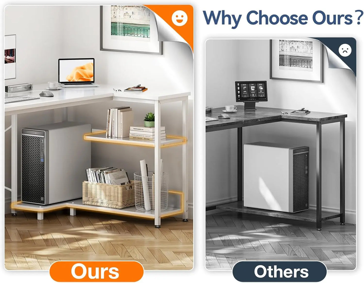 40" L Shaped Corner Desk with Storage Shelves