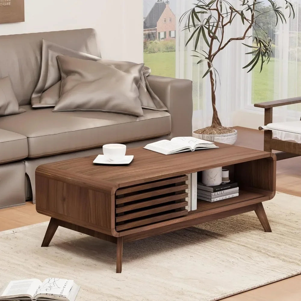 Mid Century Modern Table with Sliding Door
