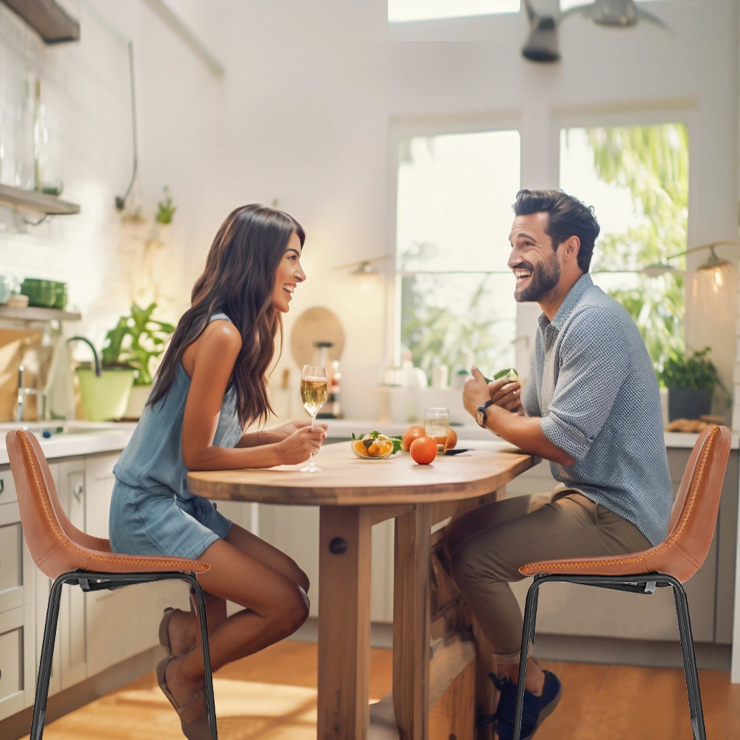 Modern Leather Bar Stools Set of 2