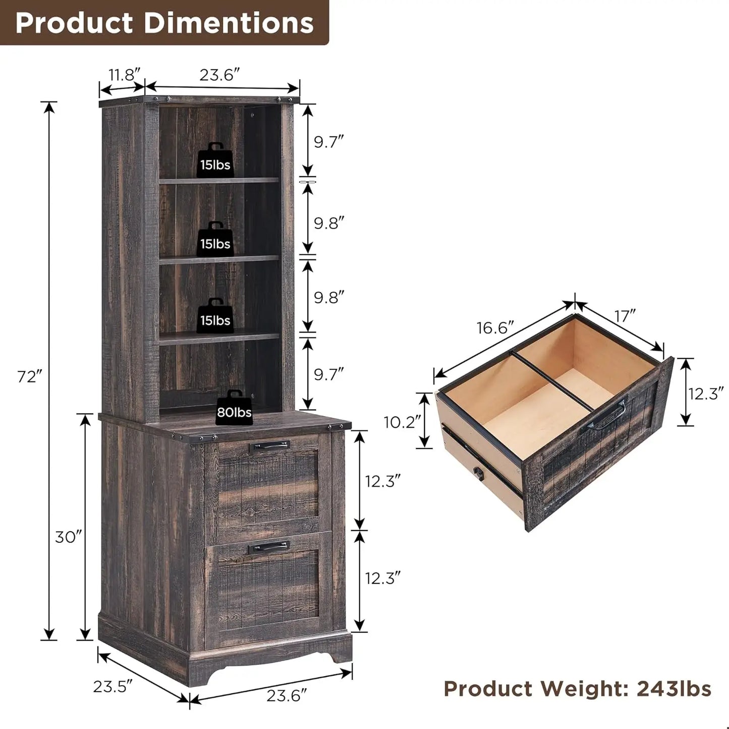 72" Tall Farmhouse Bookcase