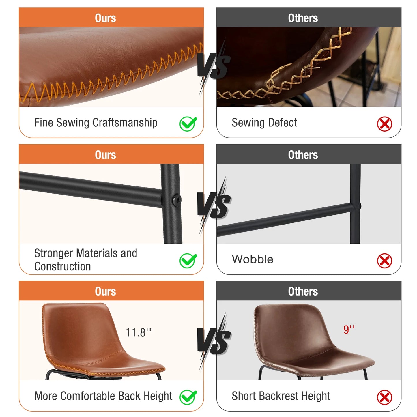 Modern Leather Bar Stools Set of 2