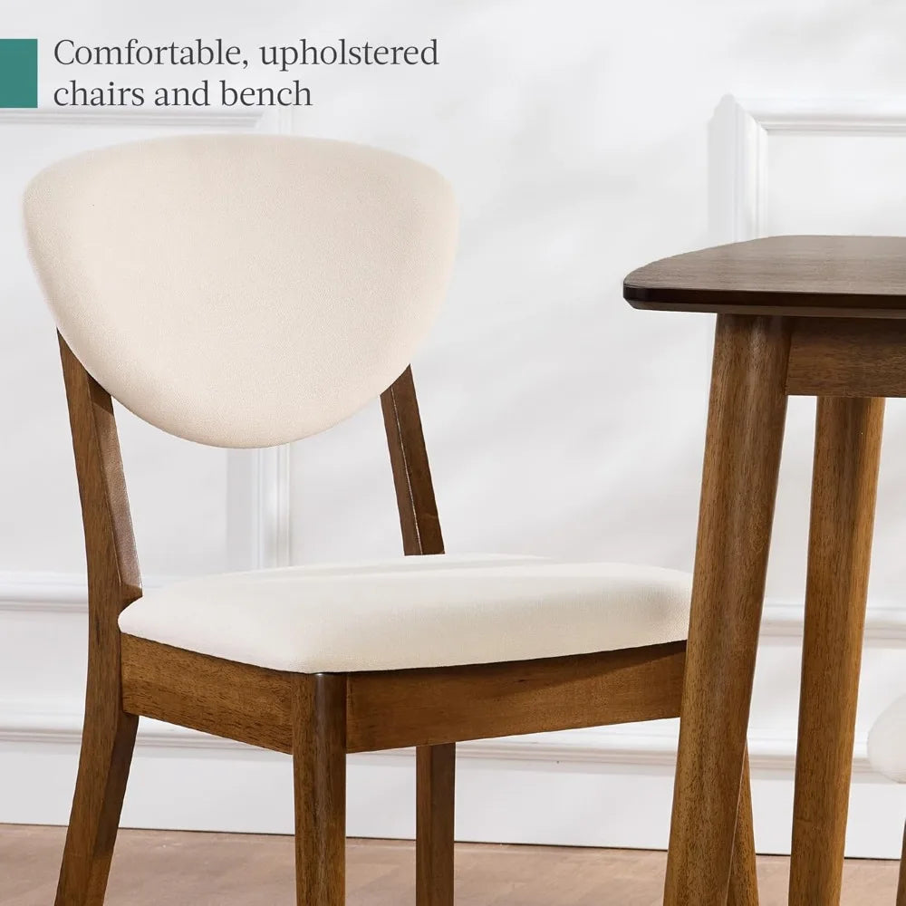 Mid-Century Modern Simple Dining Set with 2 Chairs & Bench Seat
