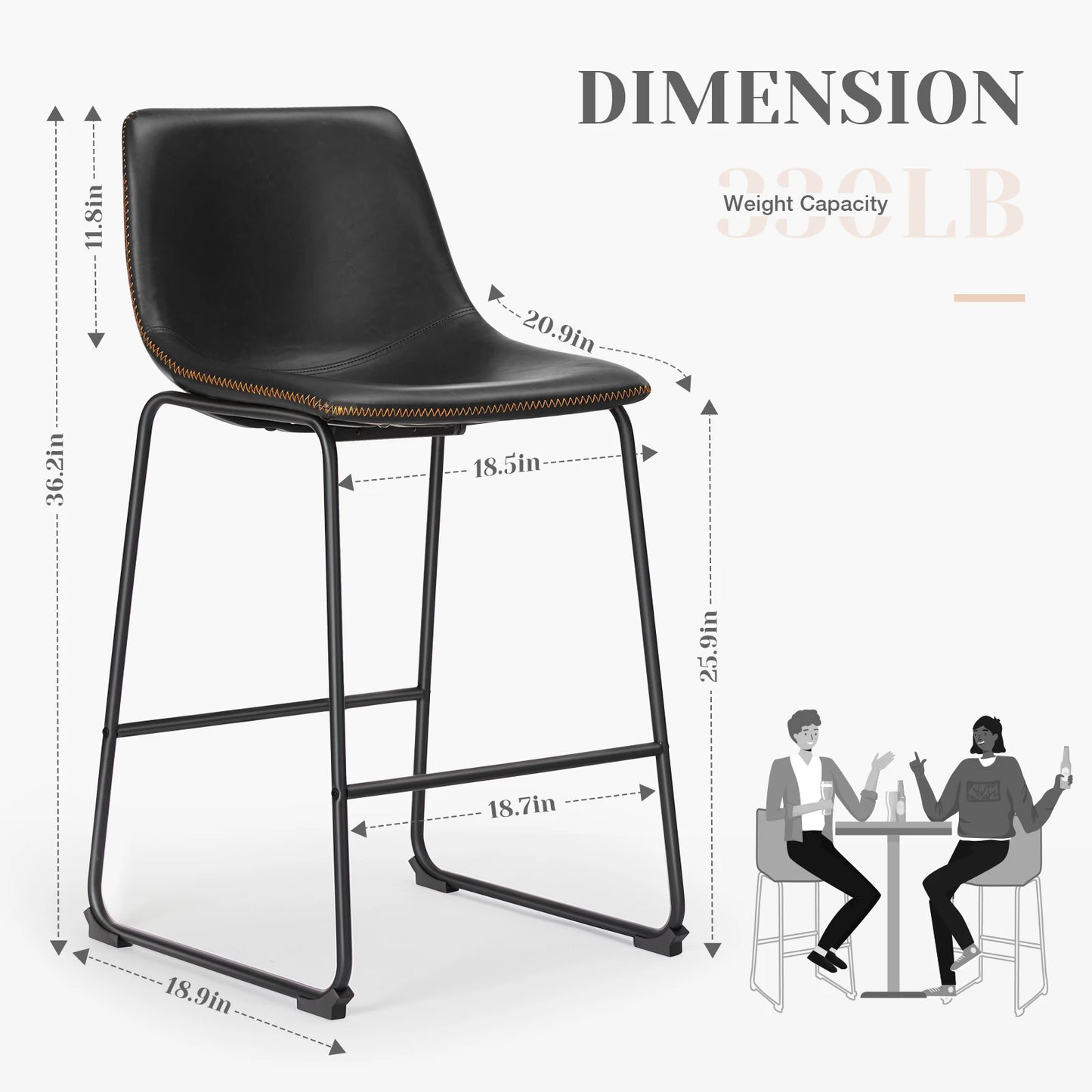 Modern Leather Bar Stools Set of 2