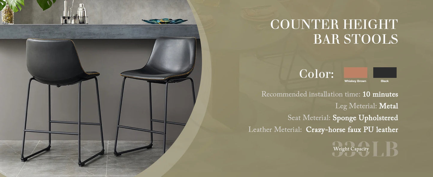Modern Leather Bar Stools Set of 2
