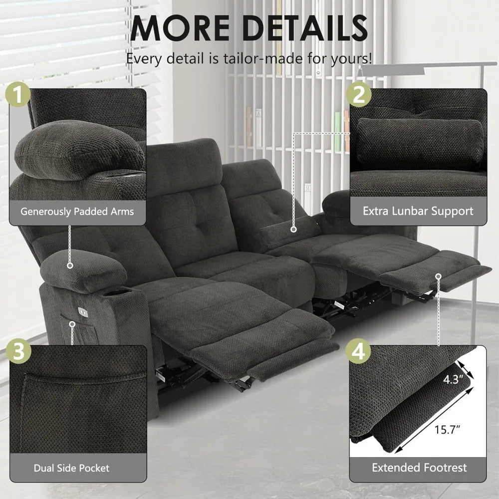 80" Power Reclining Sofa with Heat & Massage