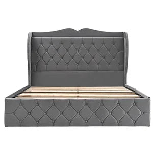 Gray Diamond Tufted Storage Bed
