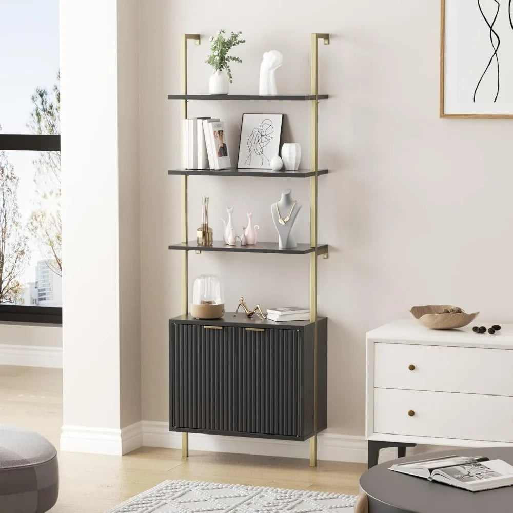 Set of 2 Ladder Bookshelf with Cabinet