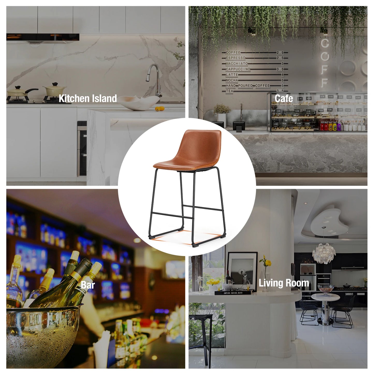 Modern Leather Bar Stools Set of 2