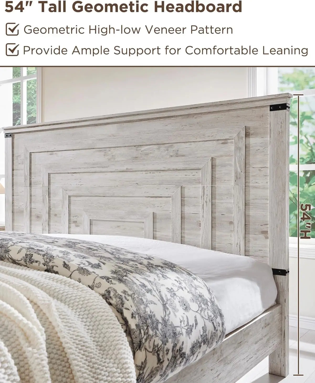54" Farmhouse Antique White Bed