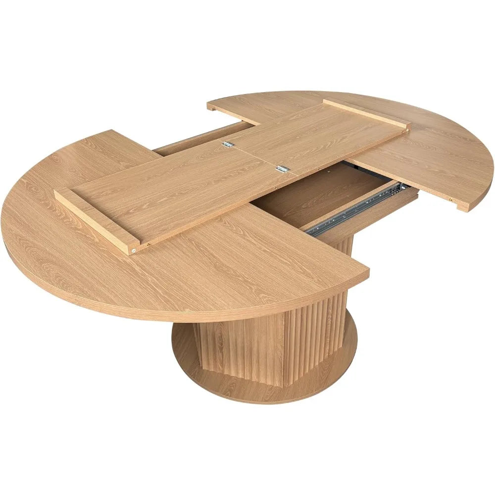 Round Extendable Dining Table with Fluted Base