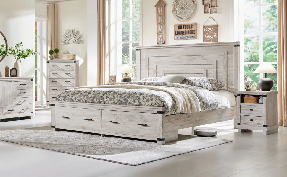 54" Farmhouse Antique White Bed