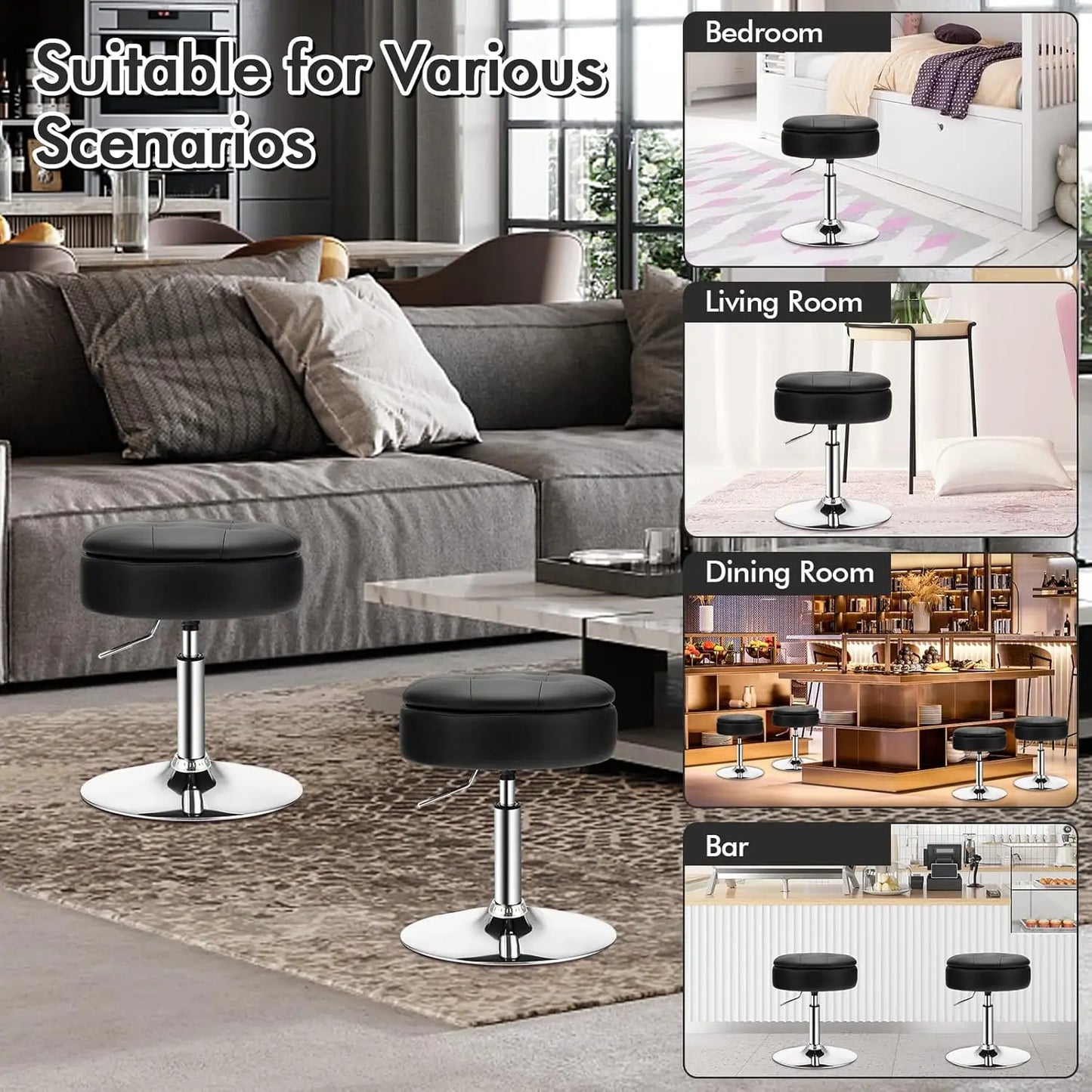Hidden Storage Set of 3 Counter Height Bar Stools