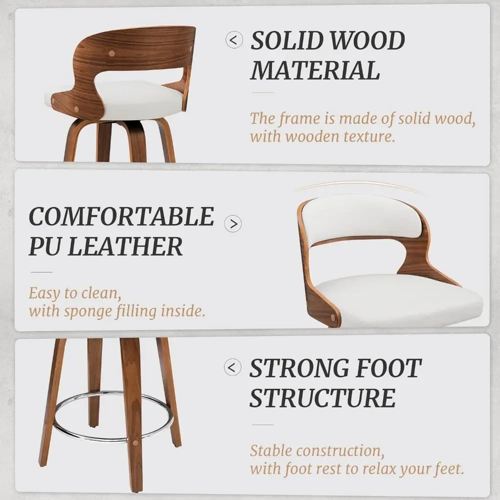 Mid Century Leather Bar Stool Set of 4