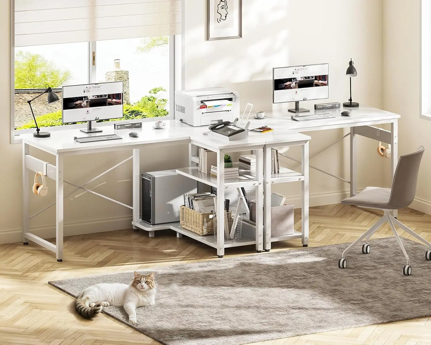 40" L Shaped Corner Desk with Storage Shelves