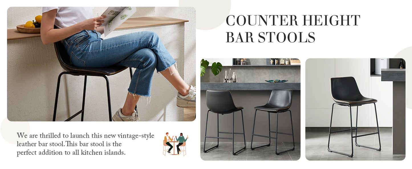 Modern Leather Bar Stools Set of 2