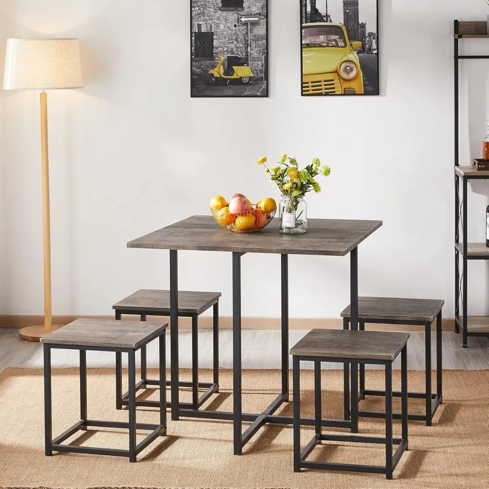 Space-Saving Dining Set with Table & 4 Chairs