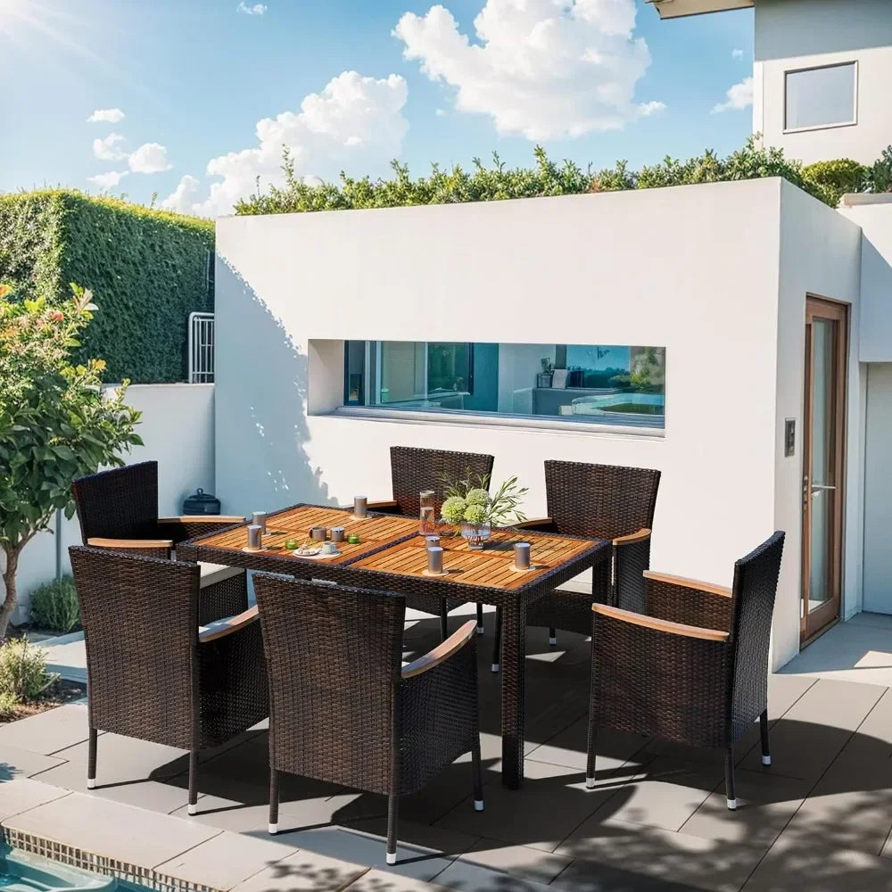 7 Piece Patio Wicker Dining Set