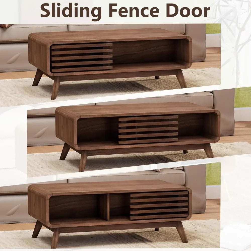 Mid Century Modern Table with Sliding Door