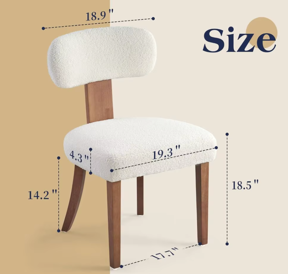 Upholstered Dining Chairs Set of 4 With Curved Backrest & Adjustable Legs
