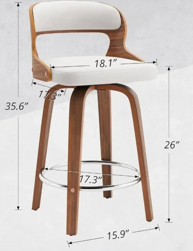 Mid Century Leather Bar Stool Set of 4