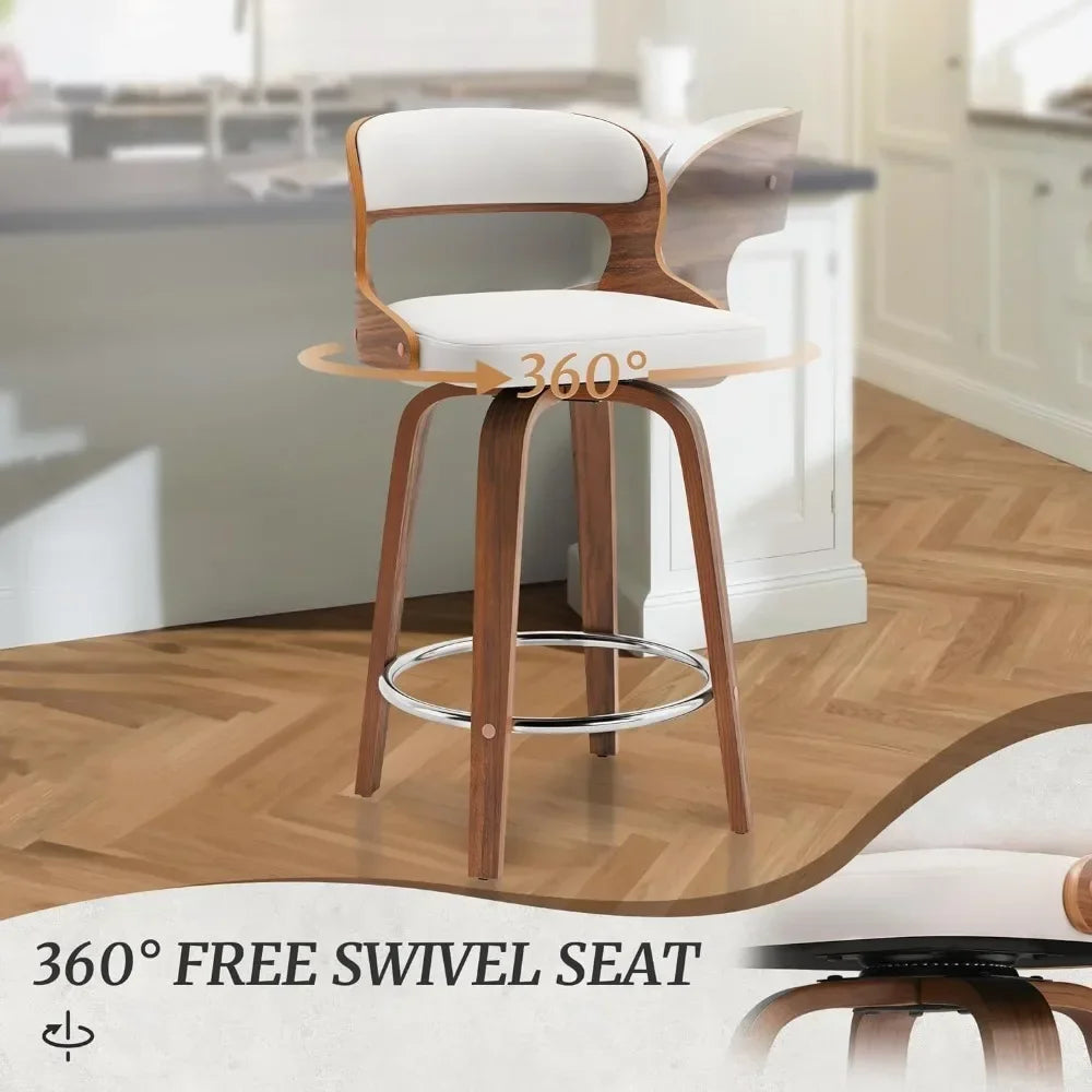 Mid Century Leather Bar Stool Set of 4