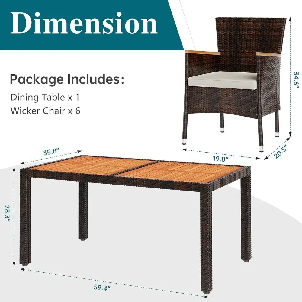 7 Piece Patio Wicker Dining Set