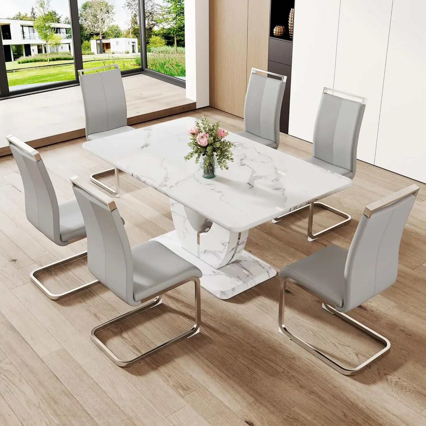 63" Faux Marble Dining Table & Chair Set
