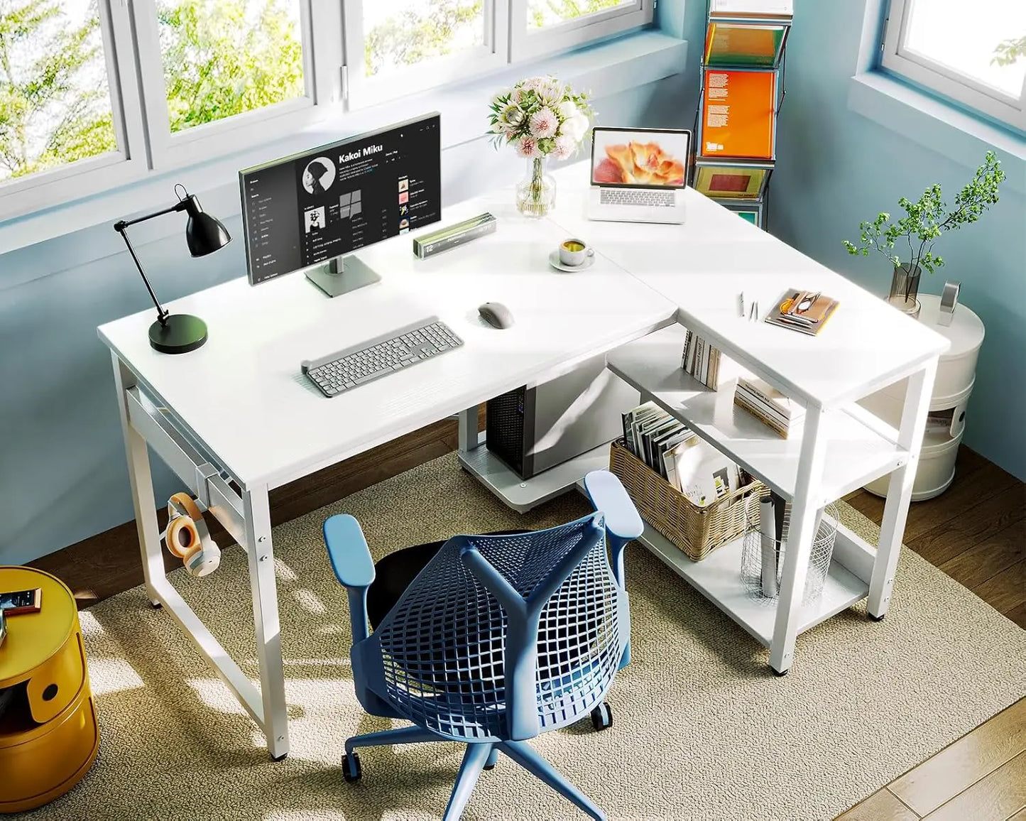 40" L Shaped Corner Desk with Storage Shelves