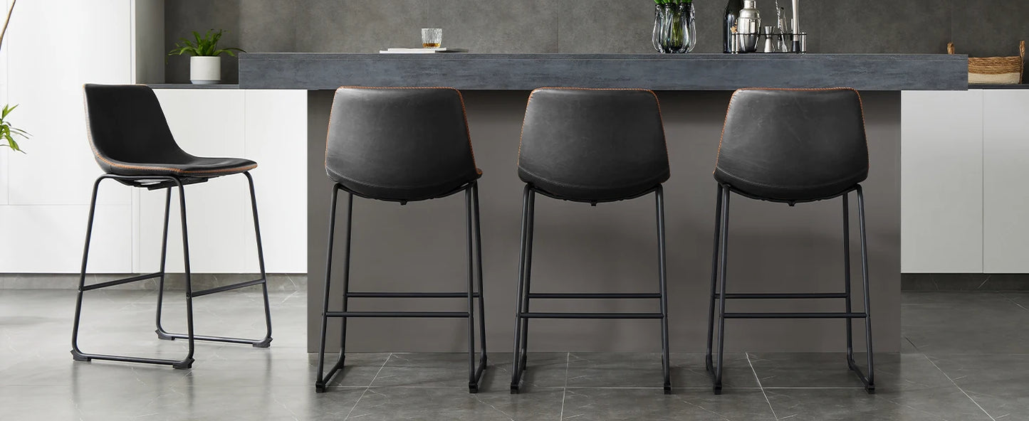 Modern Leather Bar Stools Set of 2