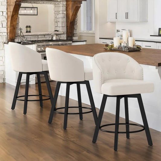 Swivel Fabric Upholstered Bar Stools Set of 3