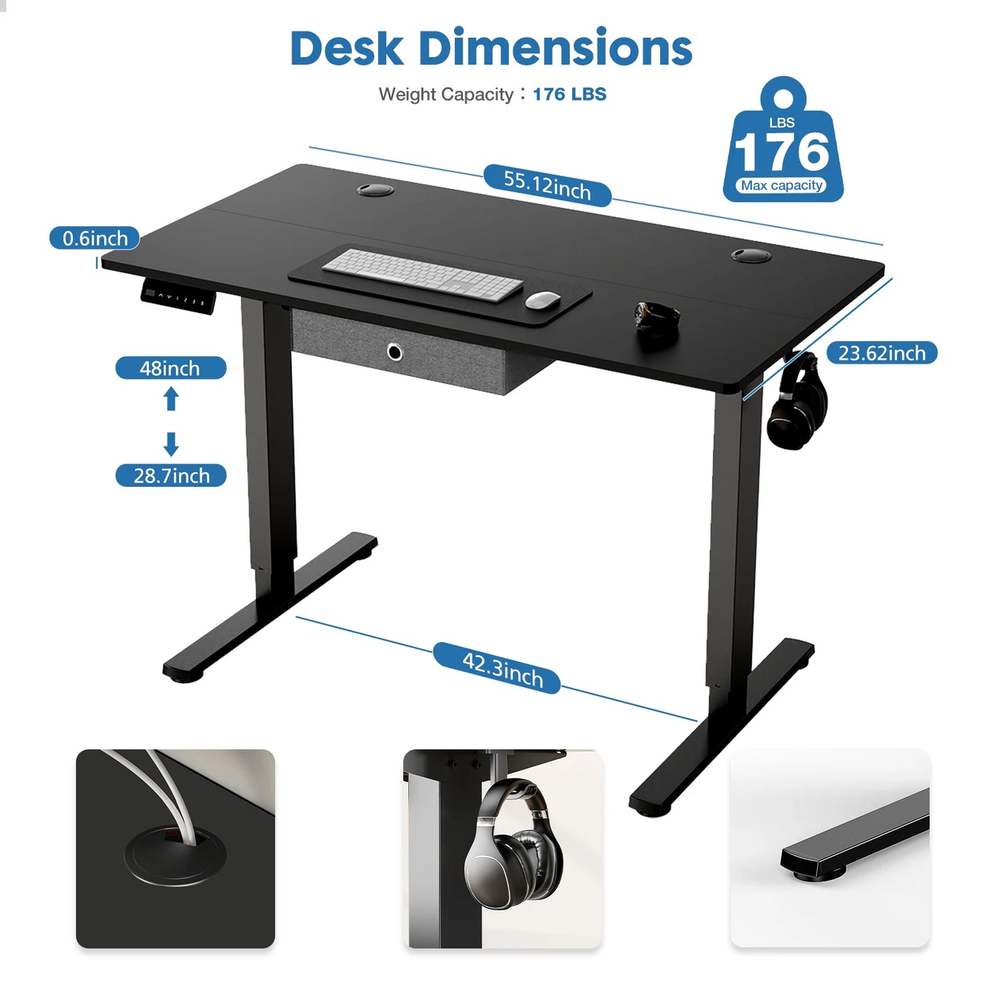 55"x24" Electric Adjustable Desk