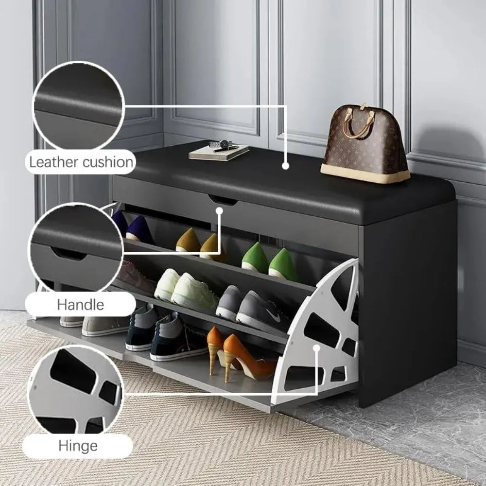 Entryway Shoe Bench with 3-Tier Rack