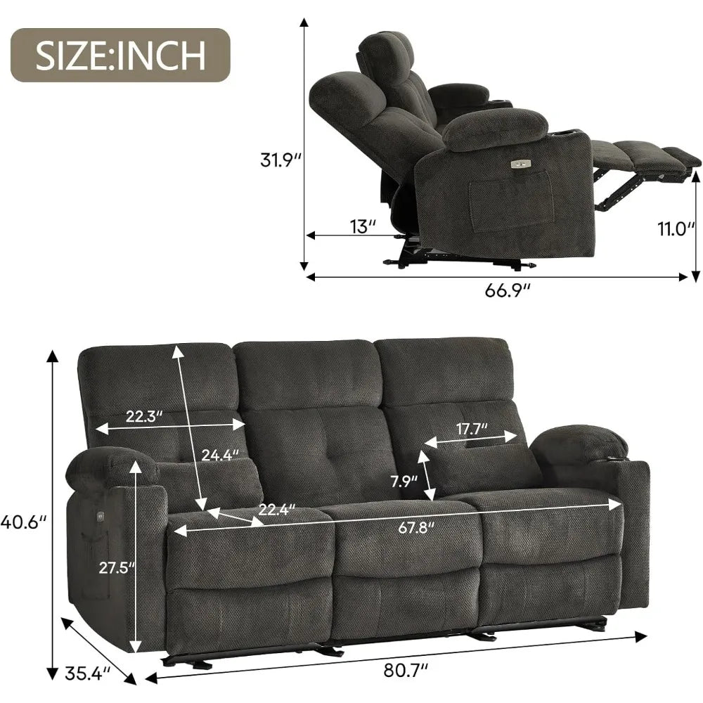 80" Power Reclining Sofa with Heat & Massage