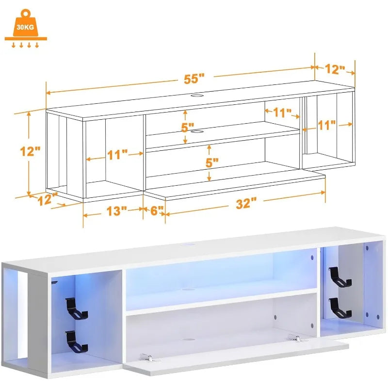 White Floating LED Entertainment Center