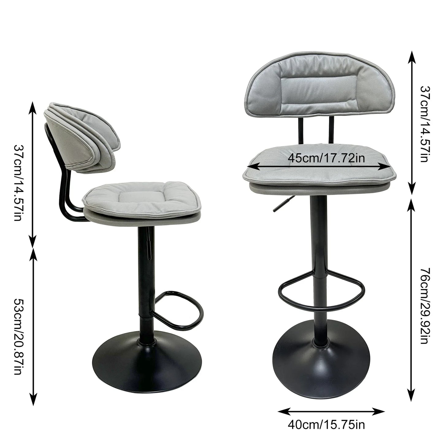 Set of 2 Gray Padded Adjustable Swivel Chair