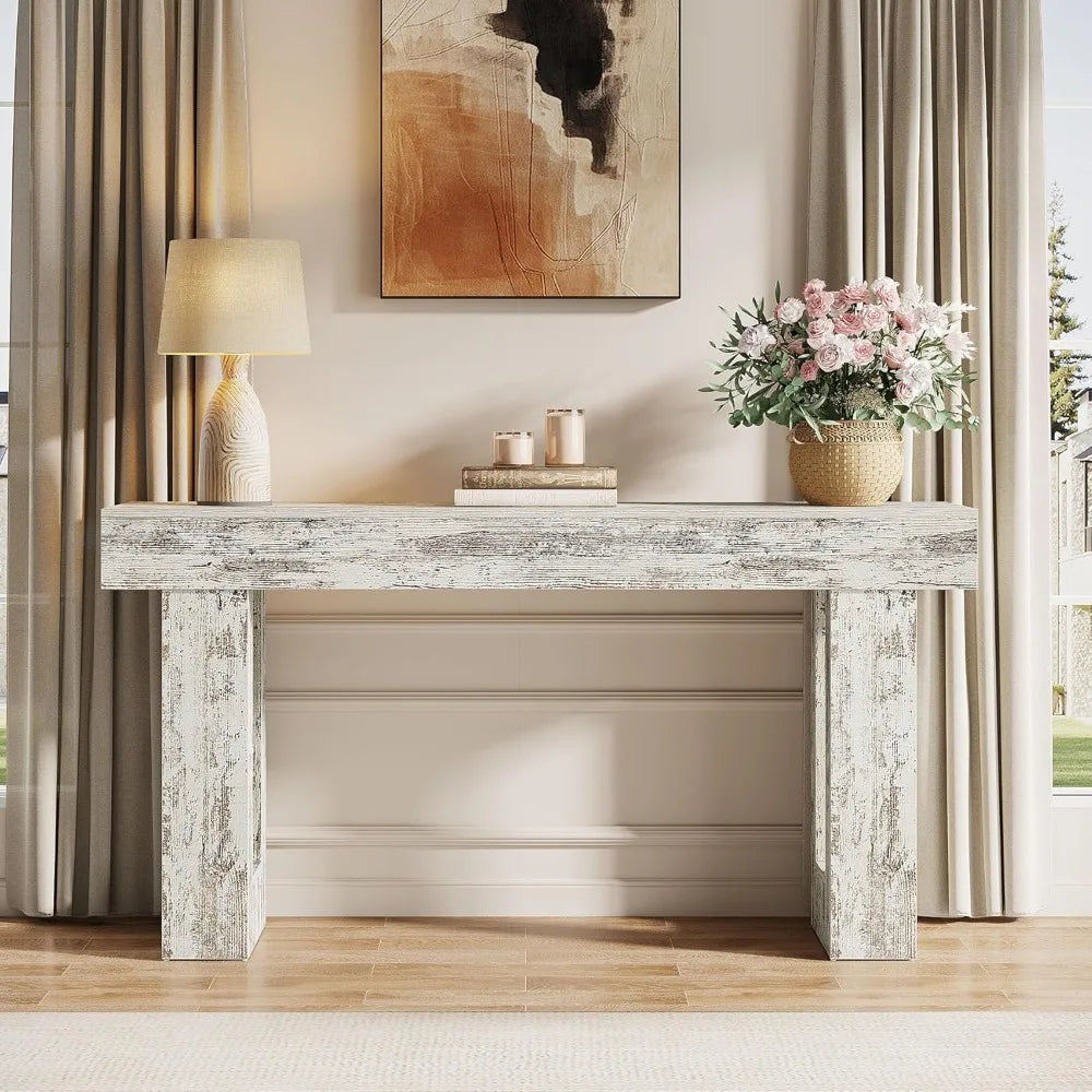 63" Farmhouse Wooden Rectangular Console Table