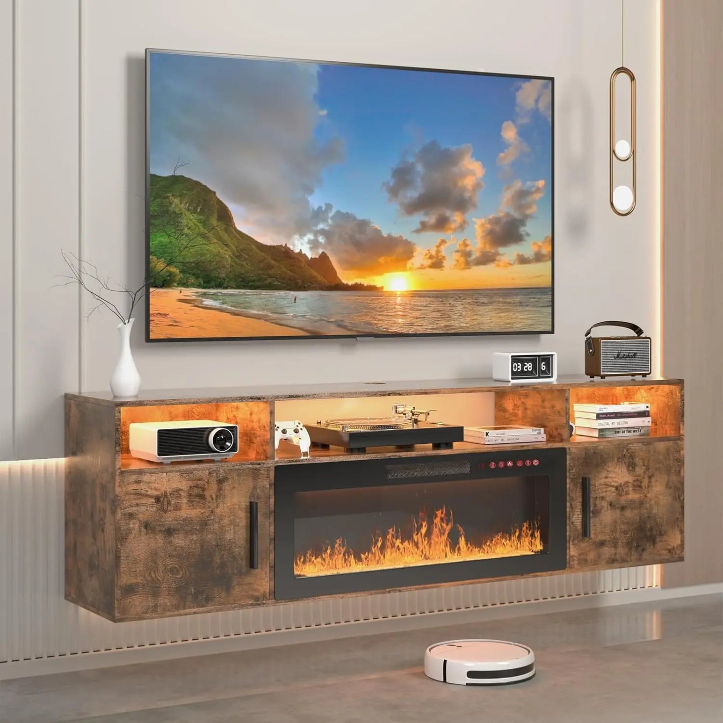 70" Floating Fireplace Entertainment Center