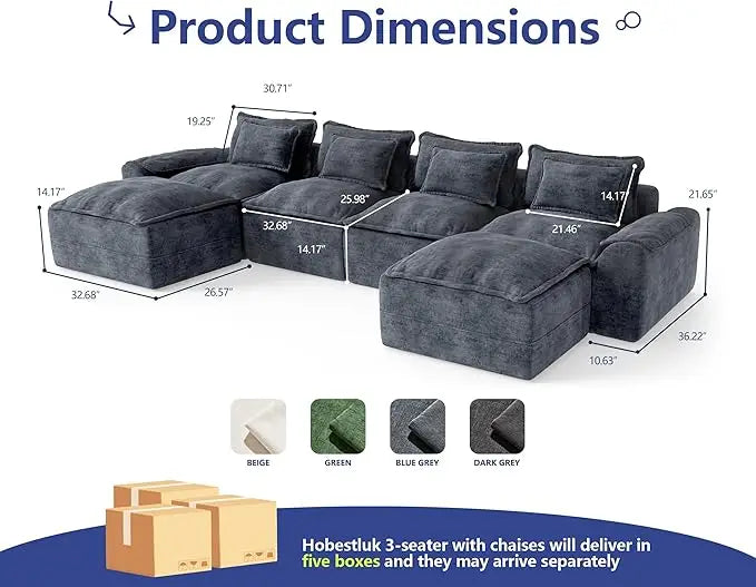 152" Cloud U-Shaped Sectional