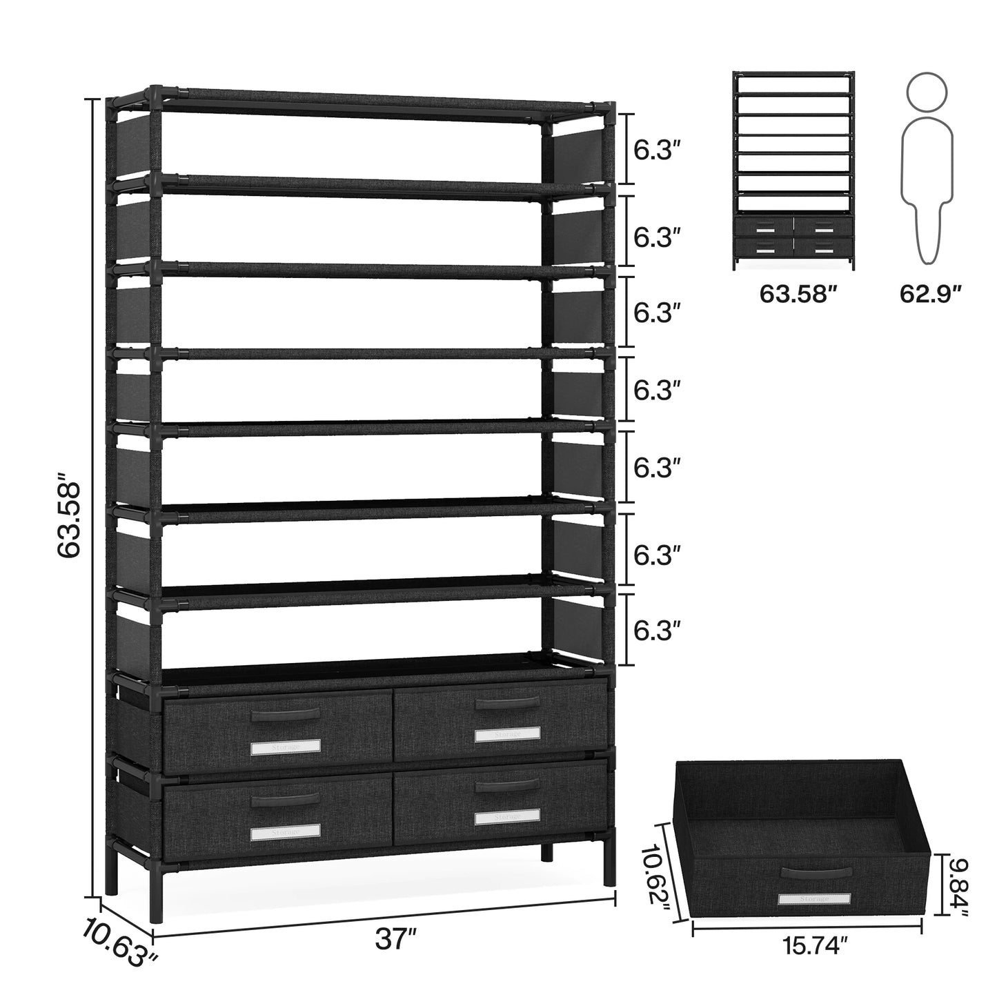7-Tier Shoe Rack With 4 Drawers